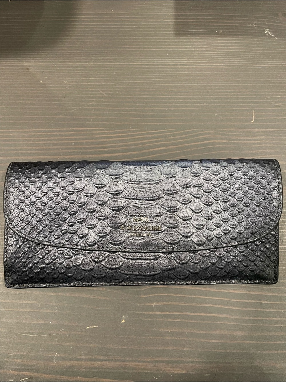 Coach Black Embossed Python-Texture Leather Long Wallet